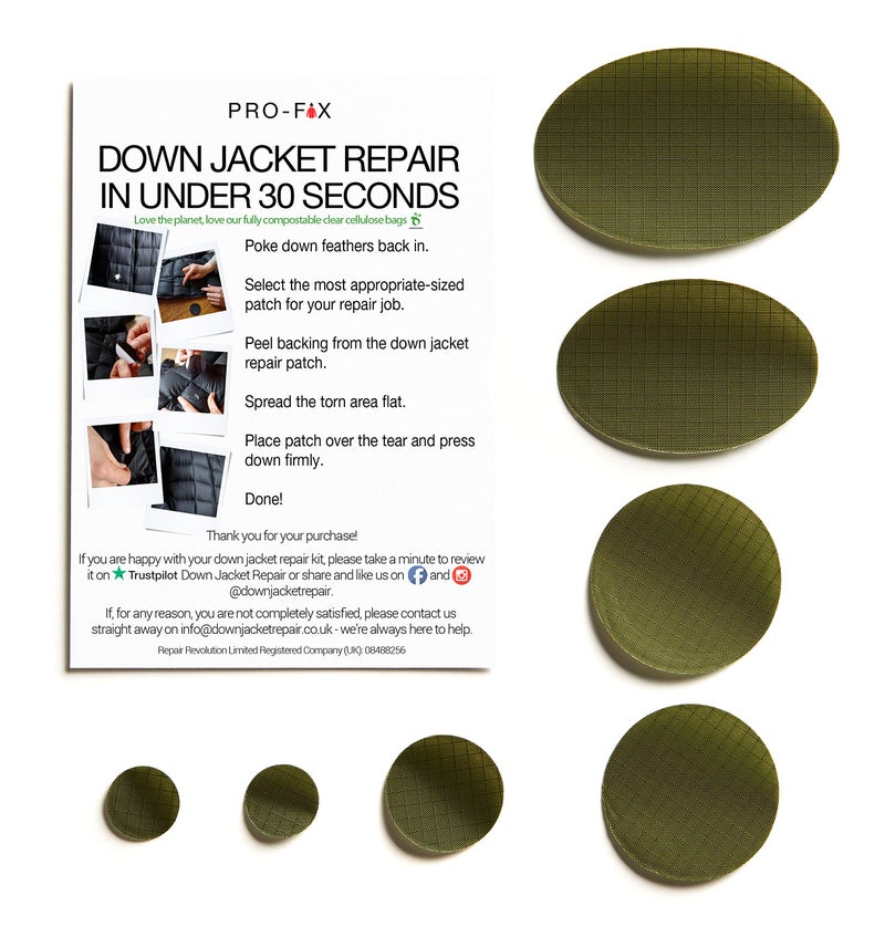 DJR Self-Adhesive Waterproof Repair Patch Kit - 30-Second Fix for Down Jackets, Tents, Sleeping Bags, Backpacks, Outdoor and Camping Gear - Pre-Cut Nylon Ripstop Patches, Multiple Colors - Olive Green - Image 2